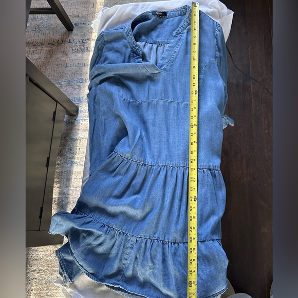 Quince Chambray TENCEL Tiered Long Sleeve Mini Dress Blue Medium - Picture 13 of 13